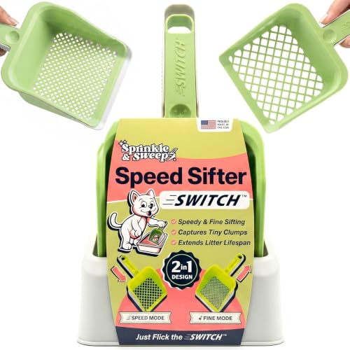 Sprinkle & Sweep: Speed Sifter Switch - Cat Litter Scooper, 2-in-1 Design: Speedy & Fine Modes, Washable Base Stand, Heavy Duty Pet Waste Removal Tool
