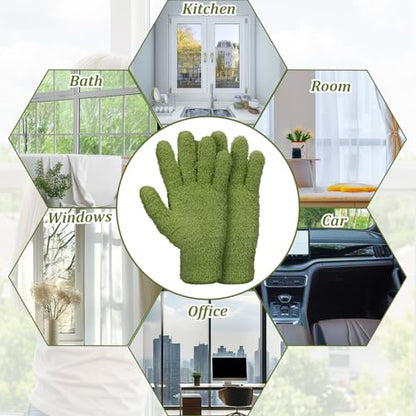 Abeillo Microfiber Gloves for Plants Dusting Cleaning, Reusable Washable Cleaning Gloves Mittens House Cars Blinds Dusting - color: Leaf Green