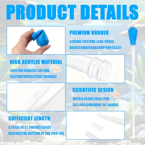 21 Inch Long Pipette for Fish Tank Coral Food Feeder - Extra Long Turkey Baster, Aquarium Water Changer Siphon, Manual Cleaner Water Changer Cleaning Tool Siphon Dropper Waste Remover for Aquarium