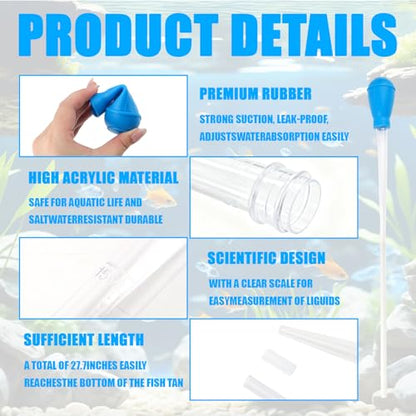 21 Inch Long Pipette for Fish Tank Coral Food Feeder - Extra Long Turkey Baster, Aquarium Water Changer Siphon, Manual Cleaner Water Changer Cleaning Tool Siphon Dropper Waste Remover for Aquarium