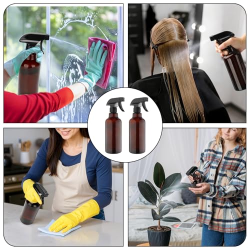 Glass Spray Bottles 16.9oz/500ml 2 Pack Brown Empty Spray Bottle | Mist/Stream Heavy Duty, Water Spraying Bottle, for Cleaning, Cooking Solutions, Hair Care, Including a funnel and two lid - color: B-Brown