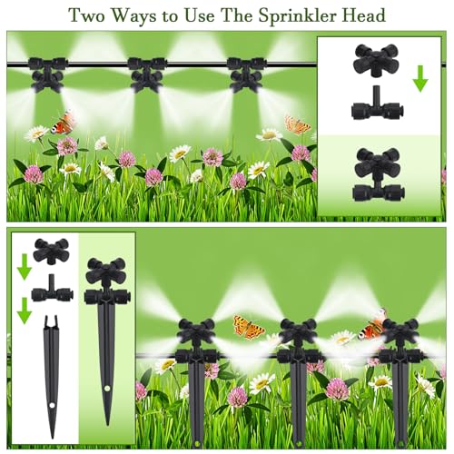 50FT Drip Irrigation System Kit, Garden Watering System | with Quick Connectors 1/4 inch Drip Tubing & Quick Connect Fittings Adjustable Mist, Watering System for Outdoor Plants