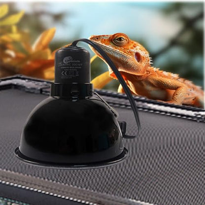 Reptile Light Fixture, 5.5 Inch Max 200W Deep Dome Heat Lamp with Optical Reflection, UVB Basking Lamp for Amphibian & Reptile Terrariums