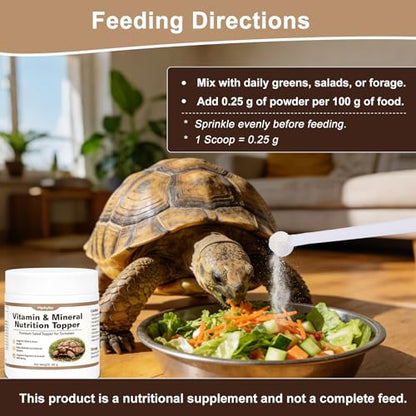 Tortoise Nutrition Calcium Powder, Vitamin & Mineral Supplement for Herbivorous Tortoises, Supports Shell & Bone Health Balanced Diet, Daily Feeding Nutrition Topper for Sulcata Turtles Tortoises