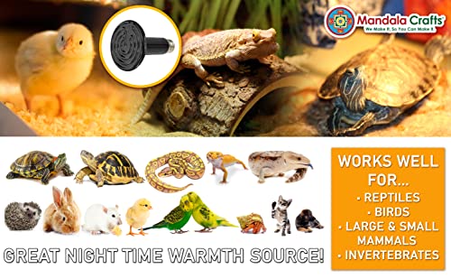 Mandala Crafts 2 Black 100W No Light Ceramic Heat Emitter Che Lamp Bulbs | E26 Socket, Safe Around Water, No Noise, Infrared, for Reptile, Bearded Dragon, Turtle, Lizard, Snake, Chicken Coop, Brooder - color: Black