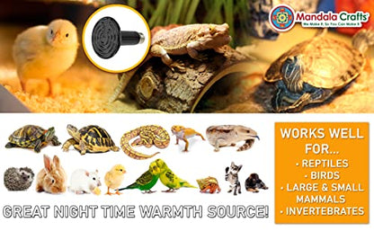 Mandala Crafts 2 Black 100W No Light Ceramic Heat Emitter Che Lamp Bulbs | E26 Socket, Safe Around Water, No Noise, Infrared, for Reptile, Bearded Dragon, Turtle, Lizard, Snake, Chicken Coop, Brooder - color: Black