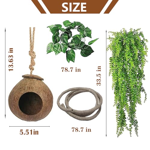 kathson Gecko Coco Hut Lizard Coconut Hide Cave Natural Coconuts Husk Reptile Hanging Nest Habitat Decor Bearded Dragon Terrarium Accessories for Crested Gecko Chameleon Snake Spider (4 PCS)