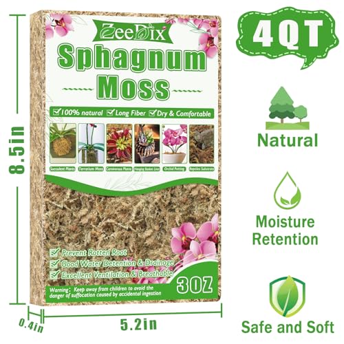 4 qt Sphagnum Moss for Indoor Plants, Natural Dried Long Fiber Moss for Orchid Repotting, Carnivorous Plants, Succulents, Monstera, Flower & Reptile Terrariums Habitats (3 oz) - size: 3oz