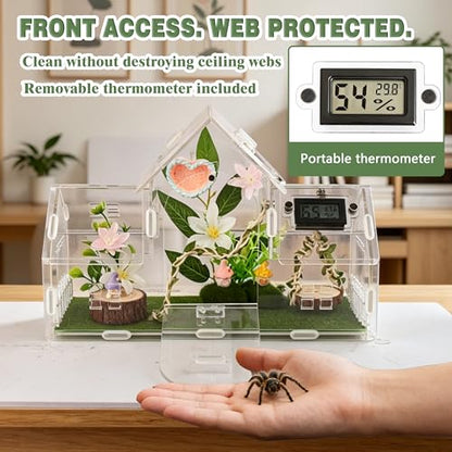 23-in-1 Jumping Spider Enclosure Kit, Acrylic Tarantula Terrarium with Full Accessories & Decor Set, Complete Small Habitat for Praying Mantis Insect Reptile, 11.8"x4.5"x8"
