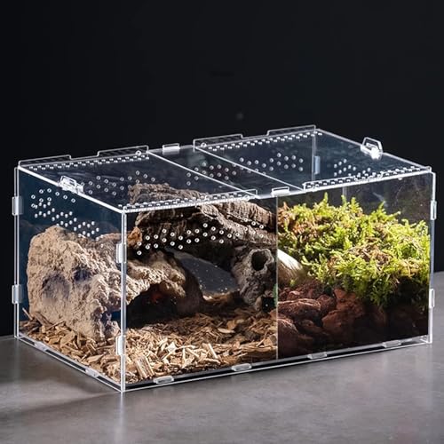Pet Terrarium Acrylic Reptiles Cage House with Airflows Holes Front Opening Enclosure for Watching Simple Pet Observation Habitat Box - size: 10X10X10 vertical