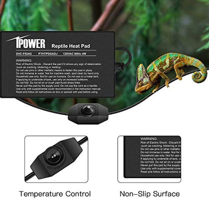 iPower 4"x7" Reptile Heat Mat Under Tank Warmer Terrarium Heating Pad with Temperature Adjustable Controller, Thermometer and Hygrometer with Temperature and Humidity Probe for Amphibian and Pet - size: 4 X 7 Inch, style: Adjustable Pad + Thermo & Hygrome