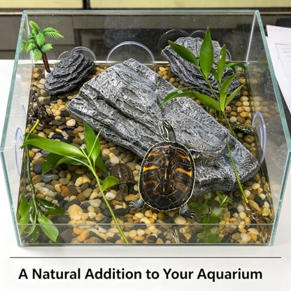 Floating Turtle Dock Basking Platform for Aquatic Turtles, Box Turtles, and Reptiles, Resin Turtle Resting Platform with Suction Cups for Aquariums and Turtle Ponds for Home