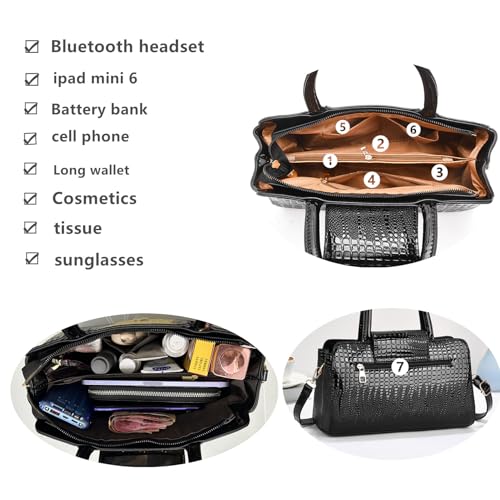 3 Compartment Satchel Purse Top Hnadle Bags Hobo Handbag for Women | Multi Compartment,Medium,Leopard Print Faux Fur,Detachable Shoulder Crossbody Strap,Work Office Daily,High elasticity base - color: M Black White
