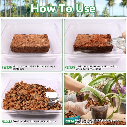 6 Pack Coco Chips for Plants- 6.6lb Organic Coconut Husk Potting Mix | Coconut Mulch Coco Husk Chips for Garden, Potted Plants, Orchid Repotting Soil Mix, High Expansion & Moisture Retention - size: 6 Pack