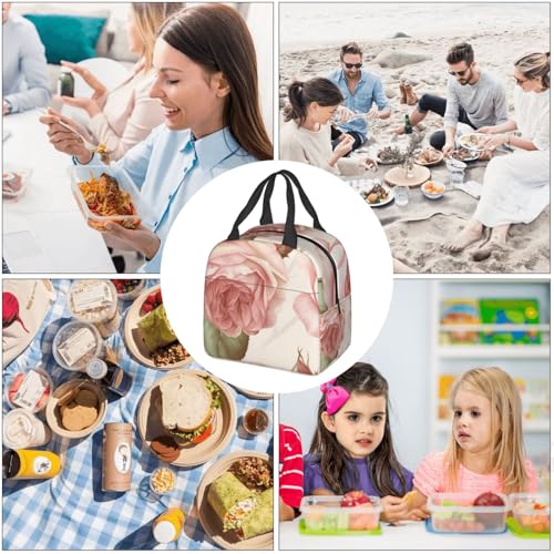 Insulated Lunch Bag Beauty Pink Roses Lunch Box for Women Men Reusable Leakproof Lunch Cooler Bag for Office Picnic - color: Beauty Pink Roses