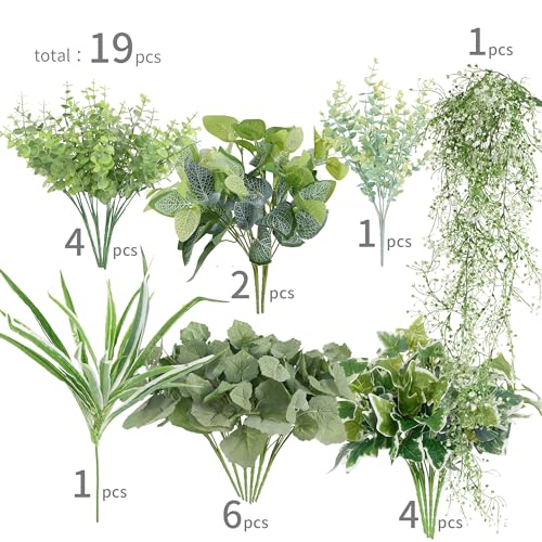 19Pcs Outdoor Artificial Boxwood UV Resistant Fake Stems Plants, Faux Plastic Greenery for Indoor Outside Hanging Plants Garden Porch Window Box Home Wedding Farmhouse Décor - color: Greenry
