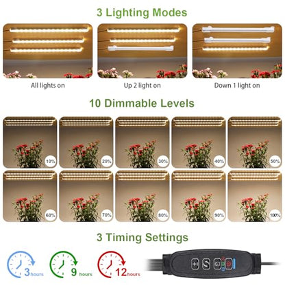 8.6'' LED Grow Light Strips, Full Spectrum 3500K Grow Lights for Indoor Plants, 3 Head with 3/9/12H Timer, 10 Dimmable Levels, Suitable for Seedling, Succulent, Plant Shelf and Greenhouse, 1-Pack - color: 3 Head 1 Pack