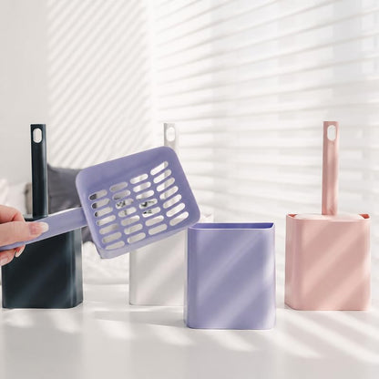 Cat Pooper Scooper, 2 in 1 Cat Litter Scoop with Holder Stand Cat Accessories Cat Supplies Kitty Litter Scoop Heavy Duty and Easy Clean Purple - color: L-purple