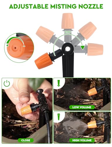 Drip Irrigation System, 40FT 1/2" Mainline & 100FT 1/4" Tubing, with Adjustable Drip Emitters Misting Sprinkler, Efficient Sprinkler System Kit for Flower Bed, Raised Bed, Greenhouse, Lawn - size: 140 FT