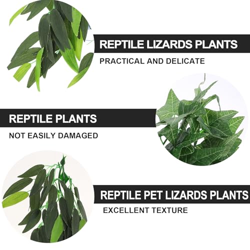 Ciieeo 3pcs Reptile Plant Tank Decoration Set with Suction Cups, Leaf Green Artificial Vines 12 Inch and 30cm for Gecko, Lizard, Snake Terrarium Habitat Accessories