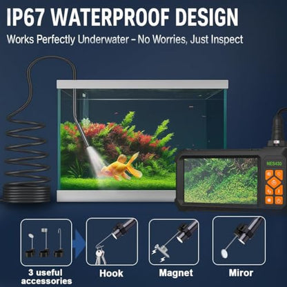Endoscope Camera with Light, 1920P HD Borescope Inspection Camera with 4.3" IPS Screen, IP67 Waterproof with 8 LEDs & 16.5ft Semi-Rigid Snake Camera for Automotive Pipe Tools Gadgets for Men - size: 16.5FT
