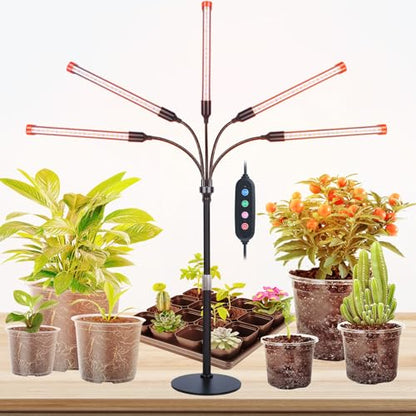 FECiDA 2026 5Head Table Top Grow Lights for Seed Starting, Indoor Plants, Bonsai, 45 Watt Power Draw, NO Need Adapter, 4/8/12/16/20H Timer, 16"-24" Height Adjustable, Big Coverage - size: Desk-5Head-45W