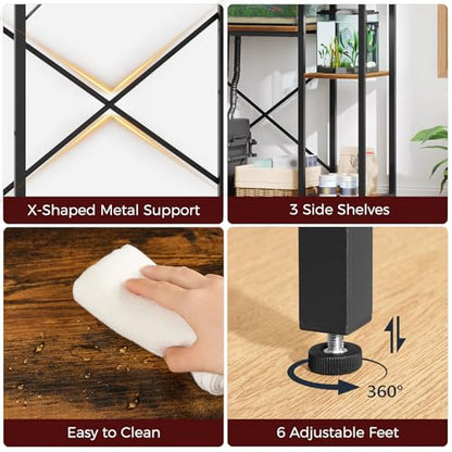 MAHANCRIS 5-10 Gallon Fish Tank Stand with 3-Tier Storage Shelf, Heavy Duty Aquarium Stand for Home Office, Metal Frame Turtle Reptile Terrarium Stand, 30.7"L x 12.6"W x 32.1"H, Rustic Brown FTHR5201 - color: Rustic Brown