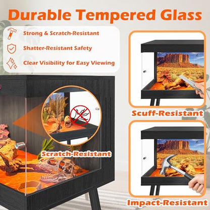 ROYXEN Reptile Tank 34 Gallon, Bearded Dragon Tank with Leg Stand, Tempered Glass Reptile Enclosure, Lizard Tank for Chameleon, Lizard Habitat (Black, 32 Length Inch) - color: Black, size: 32"x16"x15.5"