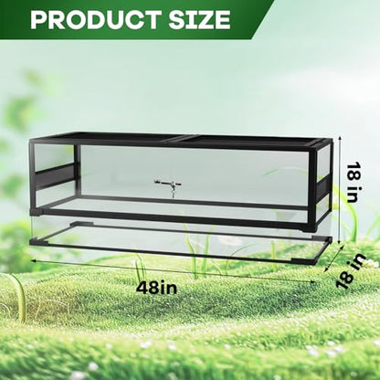 67 Gal Glass Reptile Terrarium 48 x 18 x 18 Inch - Anti Escape Design, Versatile Desert or Rainforest Setup, Tempered Glass Tank, Top Screen Ventilation, and Quick 5-Minute Installation - size: 48x18x18 inch