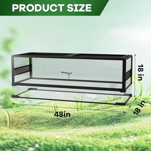 GarveeHome 67 Gallon Reptile Glass Terrarium, 48 in x 18 in x 18 in with Top & Side Screen Ventilation Reptile Terrarium, Toughened Glass Reptile Tank, Sliding Door & Anti Escape for Lizard Snake - size: 67 Gallon-H