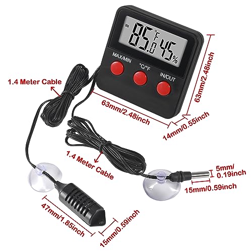 3PCS Digital Reptile Thermometer and Humidity Gauge Remote Probes Reptile Terrarium Thermometer Hygrometer Indoor Outdoor Temperature and Hygrometer Gauge