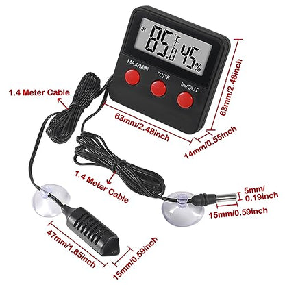 3PCS Digital Reptile Thermometer and Humidity Gauge Remote Probes Reptile Terrarium Thermometer Hygrometer Indoor Outdoor Temperature and Hygrometer Gauge
