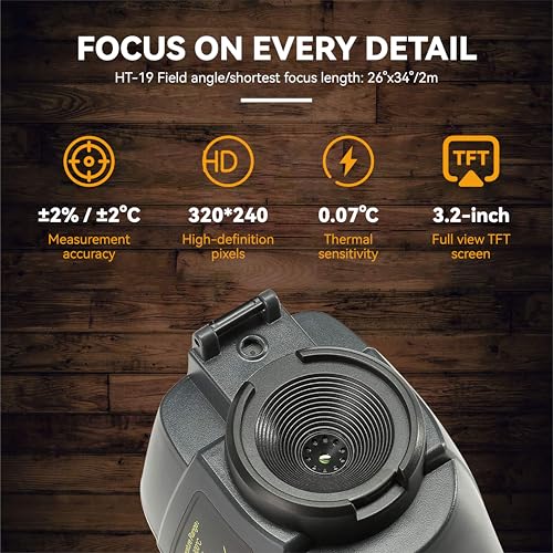 Higher Resolution 320 x 240 IR Infrared Thermal Imaging Camera. Model HTI-19 with Improved 300,000 Pixels, Sharp 3.2in Color Display Screen, Battery Included. Lightweight Comfortable Grip. - size: HT-19:320 x 240