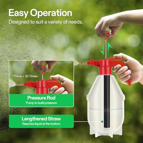 VIVOSUN 50oz Pump Sprayer, Handheld Garden Water Sprayer Bottle | with Adjustable Brass Nozzle, for Spraying Plants, Flowers, Weeds and Cleaning, Red - color: Red, size: 50oz