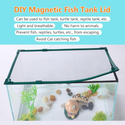Magnetic Fish Tank Cover Green Frame Black Net, DIY Fish Tank Lid Adjustable Size Fit Tank Size Max 35''X19''(100x50CM) for Preventing Fish from Jumping Out and Reptile Escaping - color: Green Frame Black Net