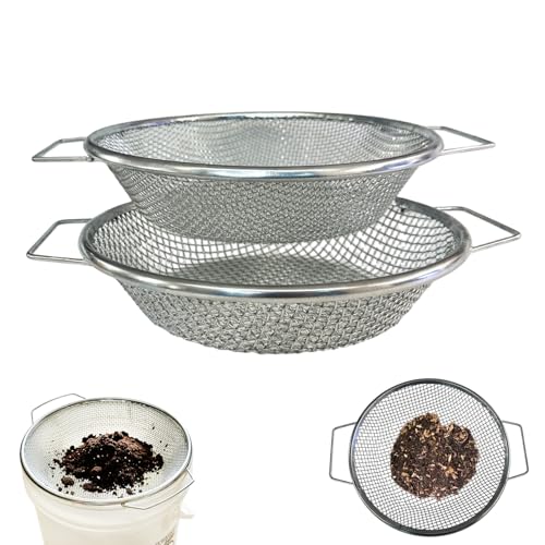 2PCS Soil Sifter for Gardening with Handle, Stainless Steel Compost & Rock Sifter for 5 Gallon Bucket - 1/4" & 1/8" Mesh