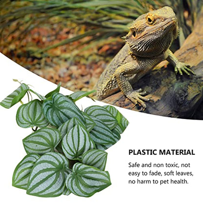 Artificial Reptile Plants with Suction Cups, Watermelon Leaves & Vines for Terrarium, Plastic Climbing Plants for Reptile Tank Decor, Habitat Accessories for Lizards/Chameleons