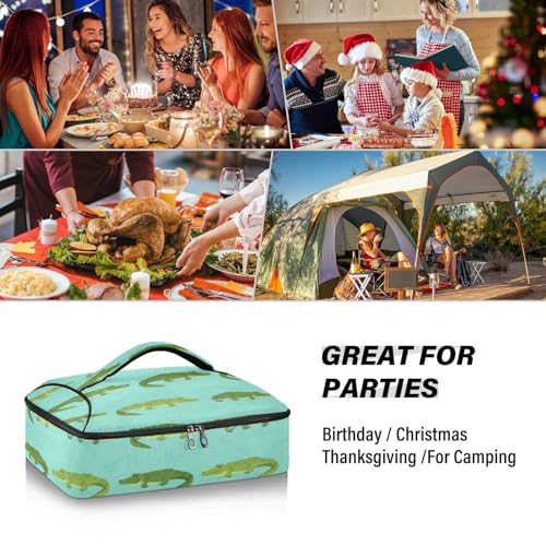 Alligators Reptiles Teal Insulated Casserole Carrier Print Food Carriers with Dish Storage Leakproof Lasagna Holder Bag for Hot Cold Food