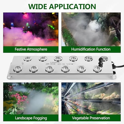 Ultrasonic Mist Maker 12 Heads, 9000ml/H Ultrasonic Fogger w/Float, 400W Waterproof Power Supply, for Halloween Atmosphere, Fish Tank, Greenhouse, Landscape
