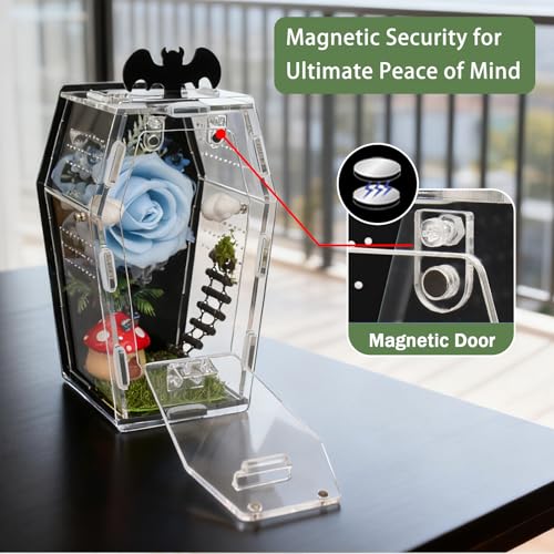 Acrylic Spider Enclosure Coffin House with Magnetic Lock | Coffin-Shaped House, Magnetic Lock & Feeding Port, No Tools Assembly, Jumping Spider Habitat, Easy Clean - color: Black