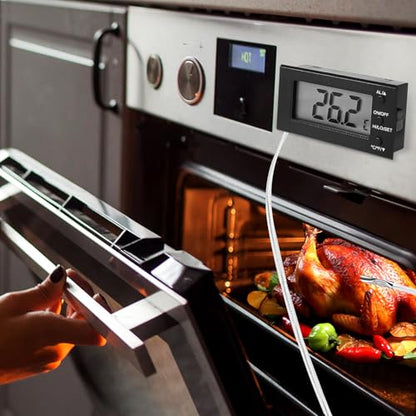 Digital Oven Thermometer -58°F to 572°F/-50°C-300°C, Thermometer with Probe, High Low Temperature Alarm, LCD, Celsius/Fahrenheit LXSZRPH (Black) (1)