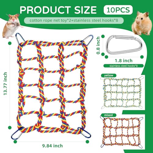 2 Pcs Rat Climbing Ropes for Cage Accessories - Bird Rope Rat Toys - 12.6 x 9.84 inch Hammock - Cotton Rope Bridge - Bird Ladder with 4 Silver Hooks - color: Mixed