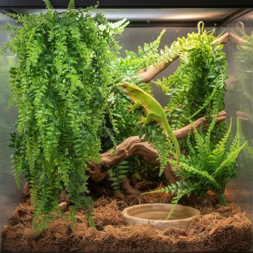 PINVNBY Reptile Plants Hanging Fake Vines Boston Climbing Terrarium Plant with Suction Cup for Bearded Dragons Lizards Crested Gecko Snake Hermit Crab and Tank Habitat Decorations (2 Pack) - size: 2 PCS