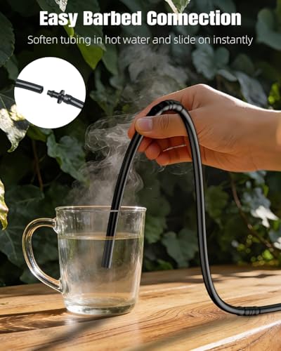 Pawfly 25 ft 1/4 Drip Irrigation Tubing, 1/4" Emitter Tubing with 6" Spacing, Polyethylene Drip Line with 12 Parts, Black Distribution Tubing for Drip Irrigation System, Drip Irrigation Hose Roll - size: 25 FT Kit with Emitters Drip Irrigation Tubing