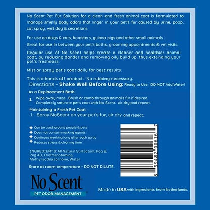 No Scent Pet Fur - Professional Dog & Cat Grooming Odor Eliminator & Coat Cleaner Between Bath Spray - Safe Natural Fast Microencapsulating Smell Remover and Fur Freshener for All Pets (32 oz) - size: 32 Fl Oz (Pack of 1)