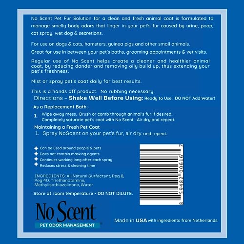 No Scent Pet Fur Odor Spray & Rinseless Cleaner for Dog, Cat, Hamster, Small Animal & Furry Pets (8 Fl Oz / 237 mL) - size: 8 Fl Oz (Pack of 1)