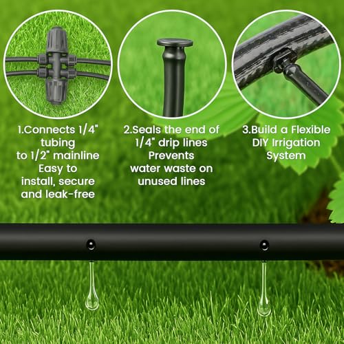 MIXC 1/4" Irrigation Dripline Tubing (100 Ft Roll), Saving 80% Water, 6" Emitter Spacing, 0.5 GPH Emitters Built-In Drip Irrigation Line with 1/4" Fittings Included, Black - size: 100FT