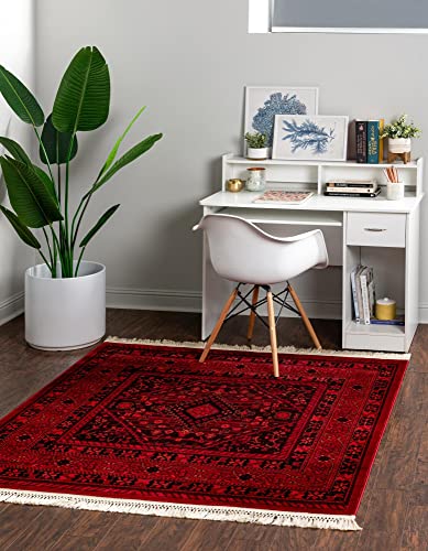 Unique Loom Tekke Collection Area Rug - Sheibani (4' 1" Square, Red/ Black) - size: 4'1" x 4'1" (Square)