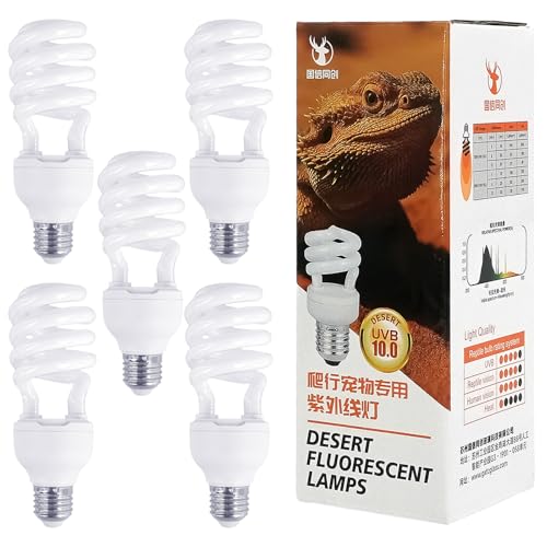 5 Pcs Uvb Reptile Light 10.0 26 W Compact Fluorescent Simulation Color Uvb Bulb for Turtle Bearded Dragon Lizard Gecko Desert Tropical Sub Tropical Reptiles