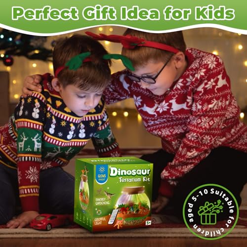 JOYEEMAX Dinosaur Light-Up Terrarium Kit for Kids - LED Night Light Birthday Gift for Boys Ages 4 5 6 7 8-12 Year Old - Dinosaur Toys for Boys - DIY Arts and Crafts Kit for Kids - style: Dinosaur
